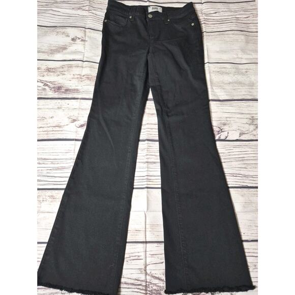 PAIGE Skyline Bootcut Black Jeans Mid Rise Stretch Denim Frayed Hem Size 26 - Picture 1 of 14